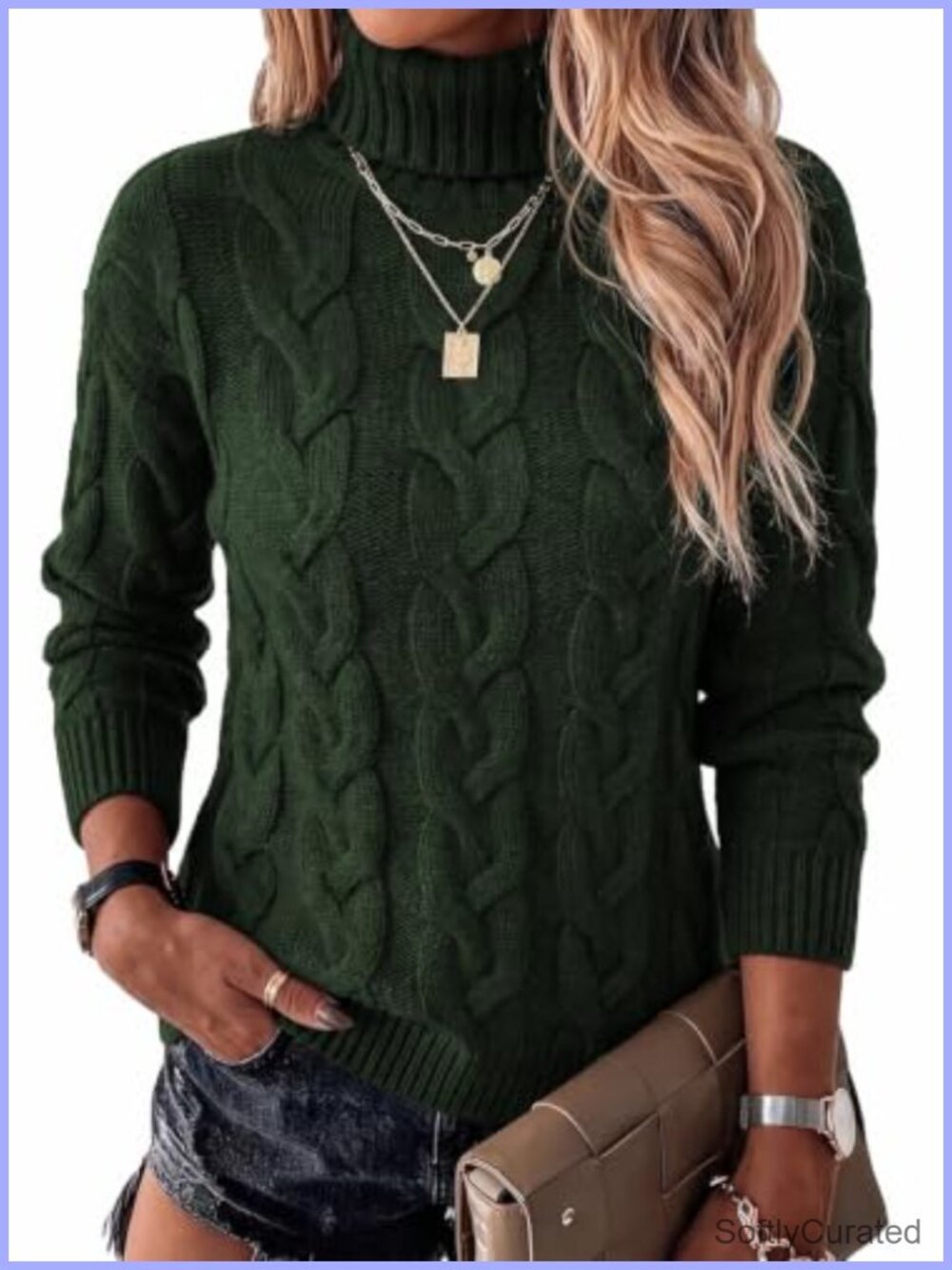 Womens Cable Knit Turtleneck Sweater Pullover Acrylic Blend Loose Fit Fall